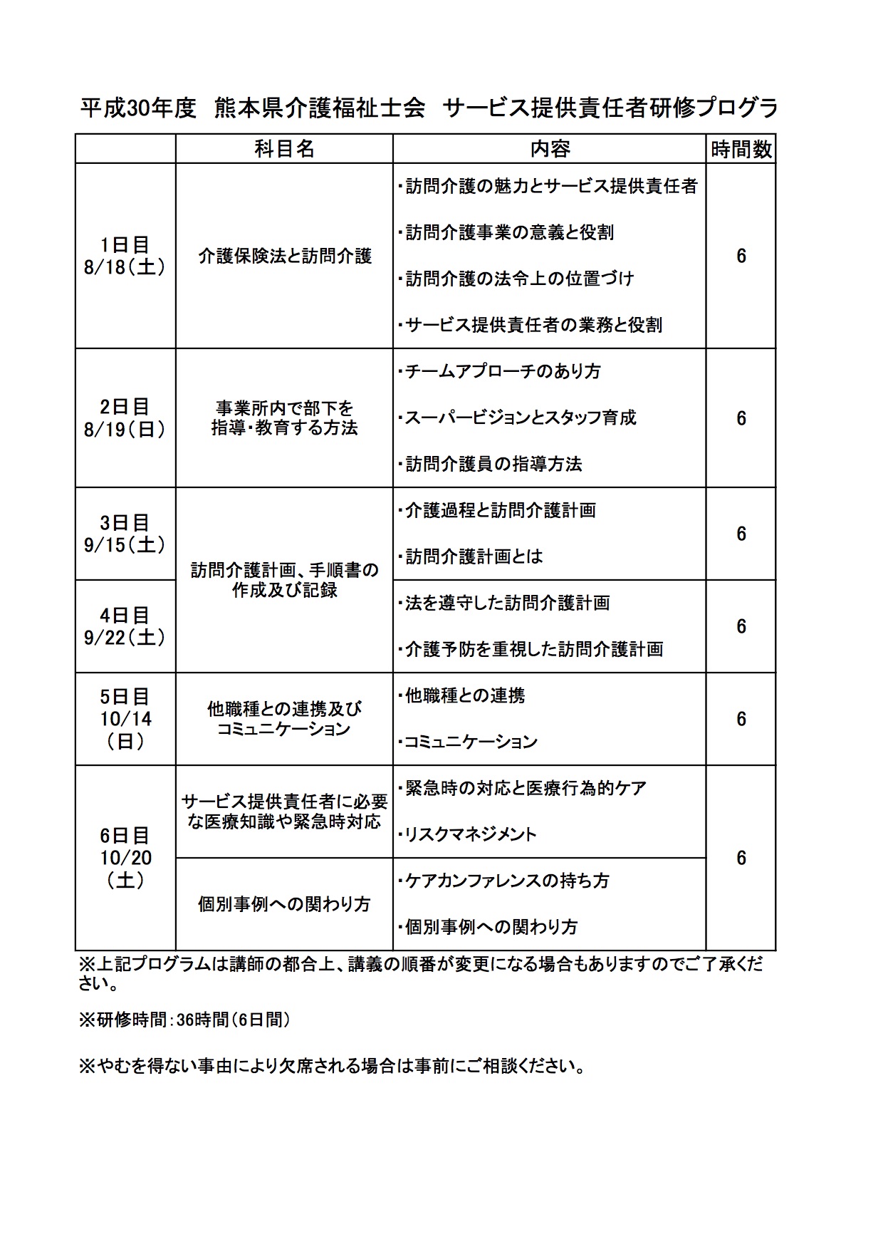 熊本県介護福祉士会 平成30年度 サービス提供責任者研修 開催のお知らせ